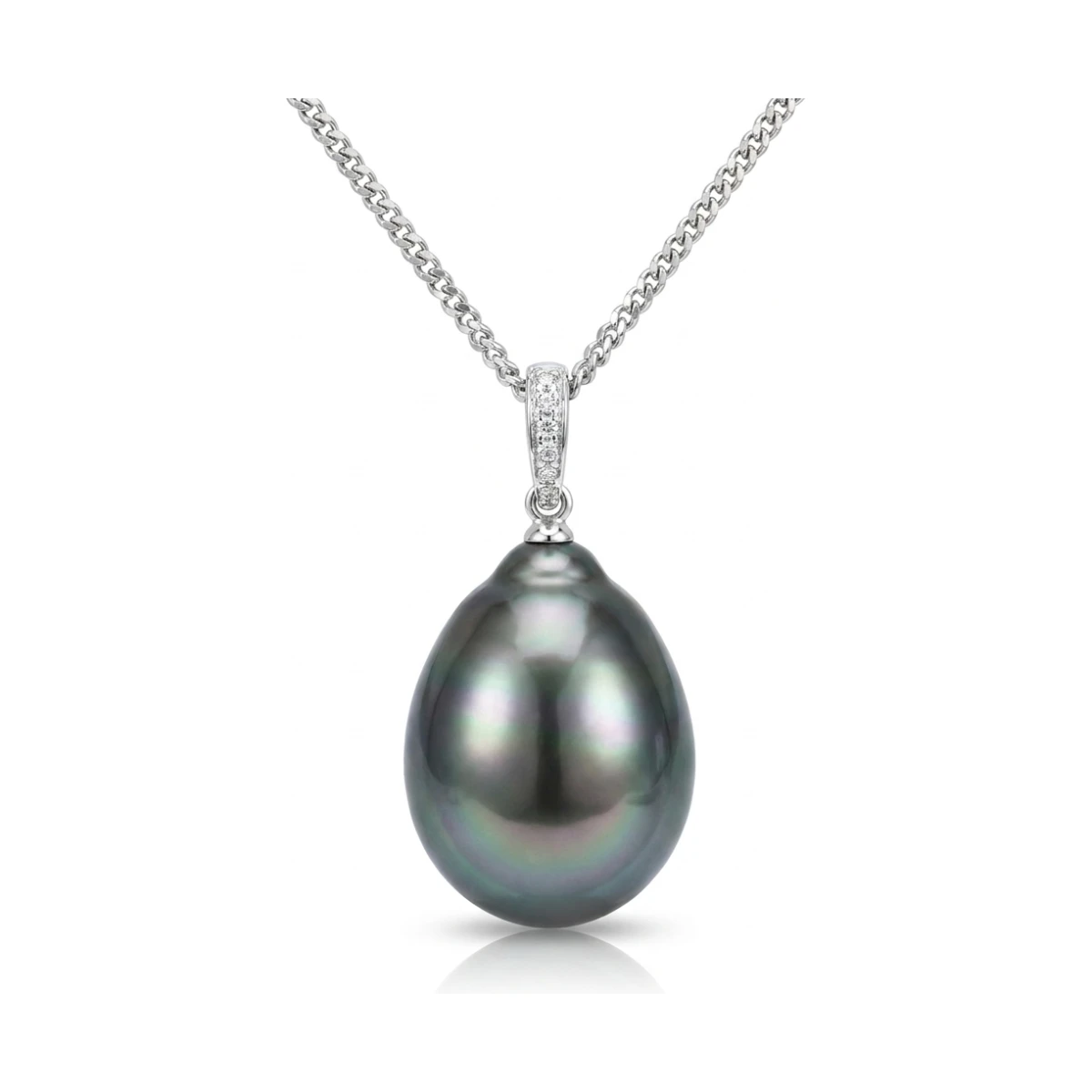 Large Tahitian Keshi Pearl & Diamond Pendant  |  18ct White Gold