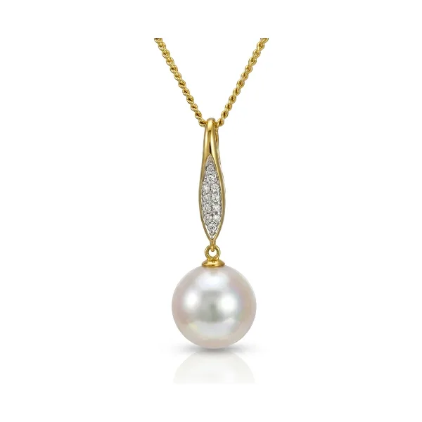 Akoya Pearl & Diamond Edwardian Style Pavee Set Pendant | 18ct Gold