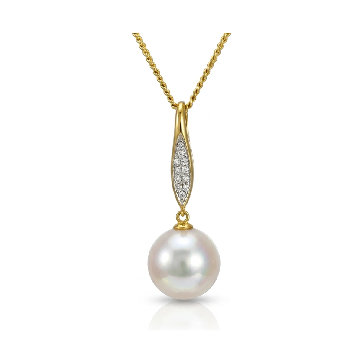 Akoya Pearl & Diamond Edwardian Style Pavee Set Pendant | 18ct Gold