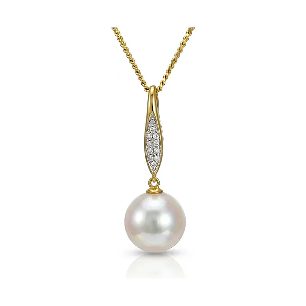 Akoya Pearl & Diamond Edwardian Style Pavee Set Pendant | 18ct Gold
