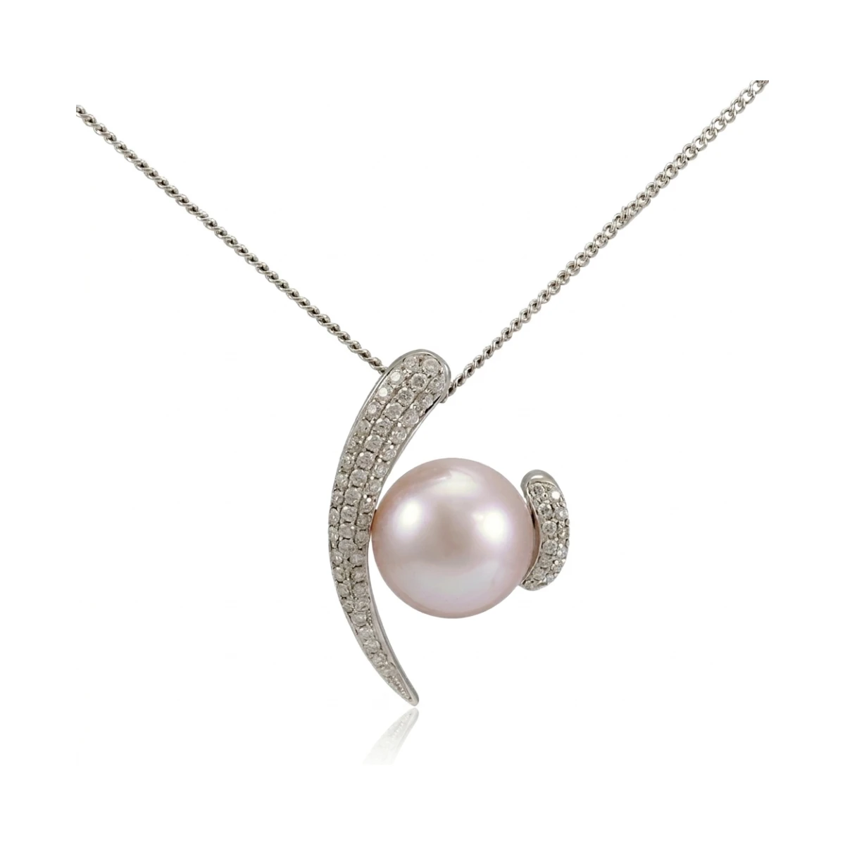 Freshwater Pearl & Diamond "Symbol" Contemporary Design Pendant  |  18ct White Gold