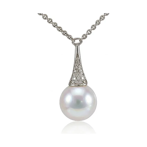 Freshwater Pearl & Diamond Contemporary Cone Design Pendant | 18ct Gold