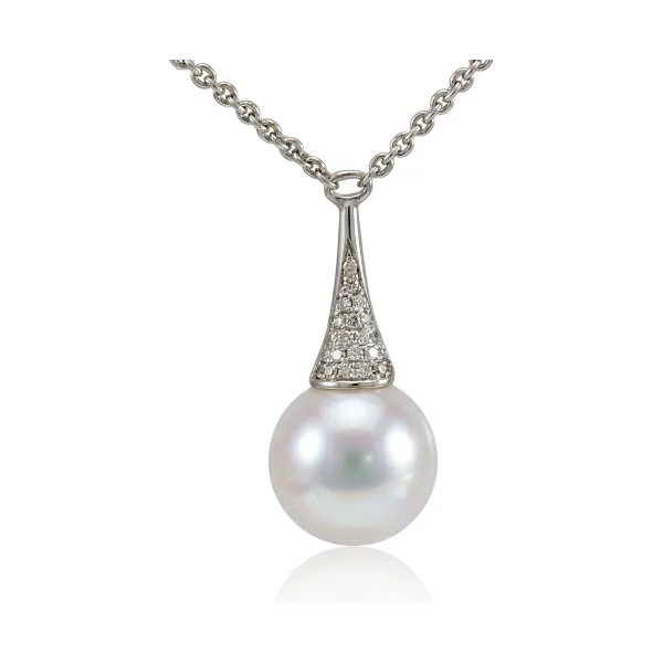 Freshwater Pearl & Diamond Contemporary Cone Design Pendant | 18ct Gold