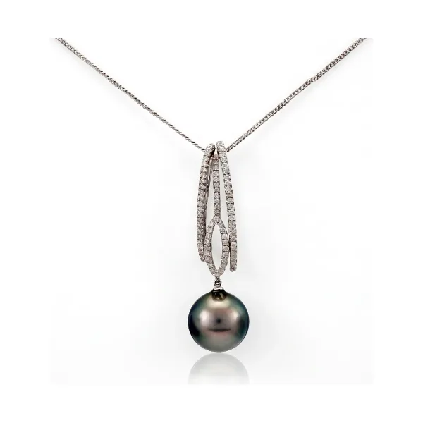 Tahitian Pearl & Diamond Contemporary Open Design Pendant  |  18ct White Gold 