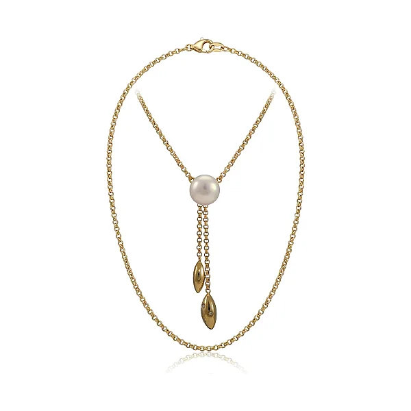 Freshwater Pearl & Diamond Negligee Pendant Necklace  |  14ct Yellow Gold