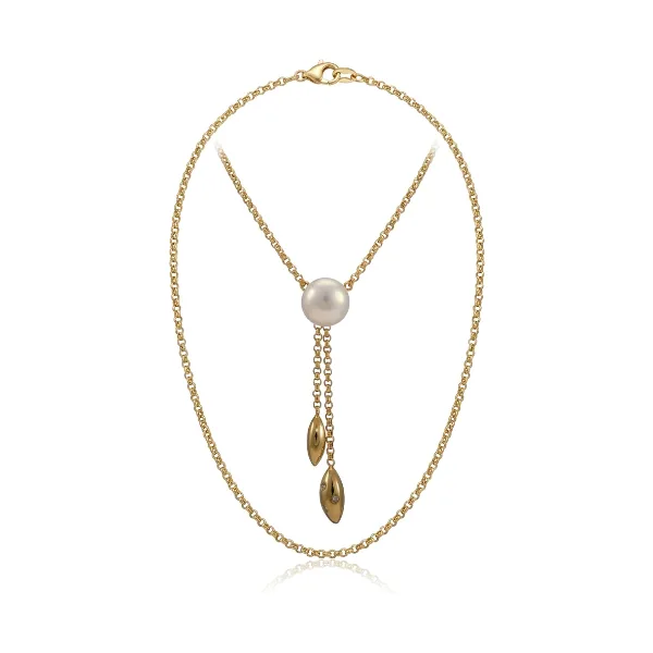 Freshwater Pearl & Diamond Negligee Pendant Necklace  |  14ct Yellow Gold