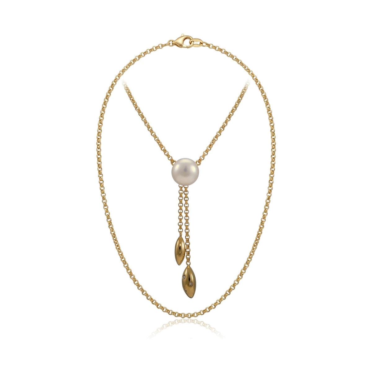 Freshwater Pearl & Diamond Negligee Pendant Necklace  |  14ct Yellow Gold