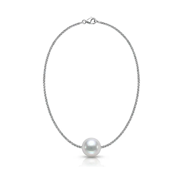 South Sea Pearl and Chain Contemporary Solitaire Necklace  |  18ct White Gold