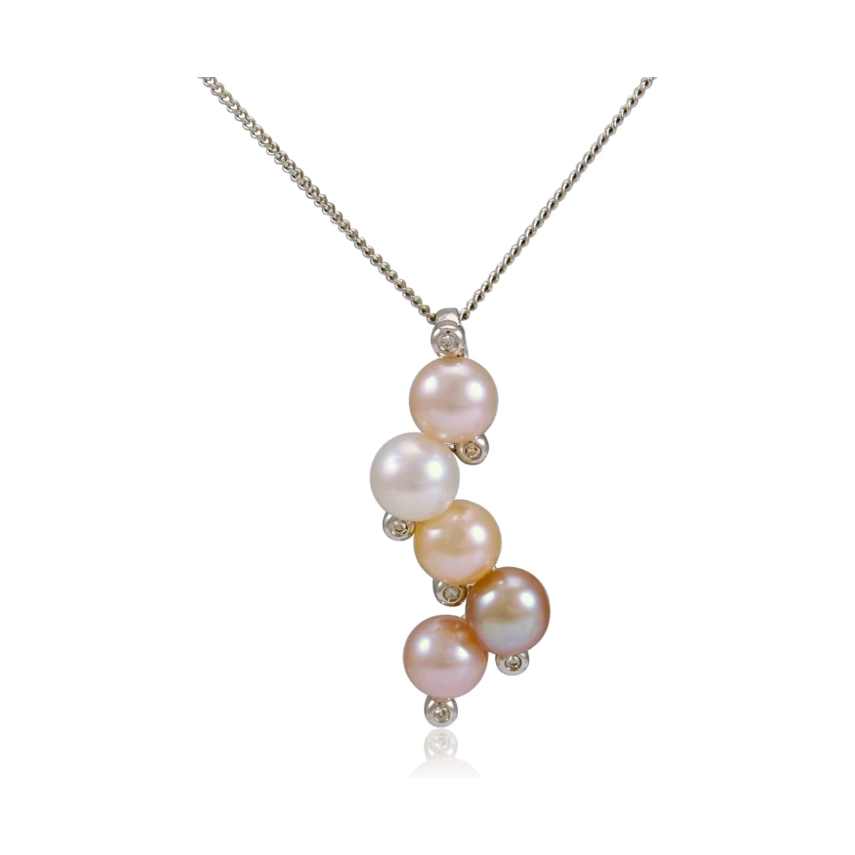 Multi-Colour Freshwater Pearl & Diamond Contemporary Design Pendant  |  18ct White Gold