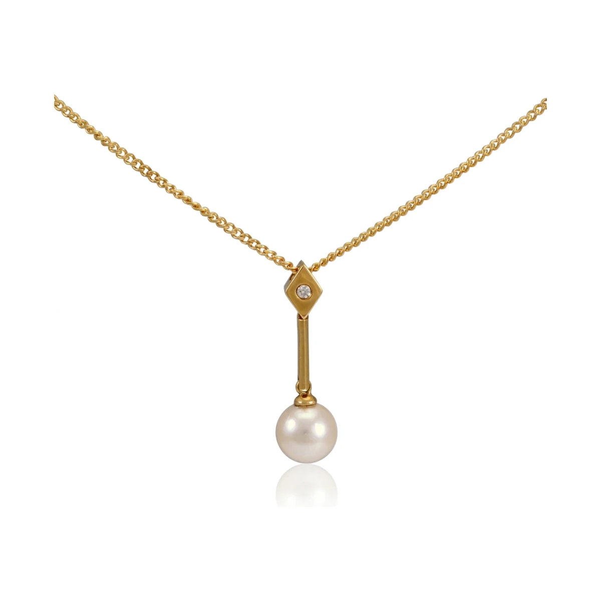 Akoya Pearl & Diamond Geometric Shape Pendant  |  18ct Yellow Gold