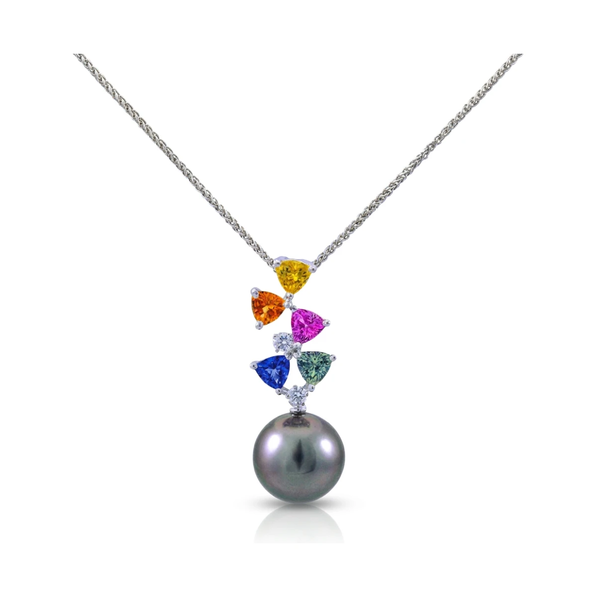 Tahitian Pearl Pendant with Diamond & Multi-Colour Sapphire  |  18ct White Gold