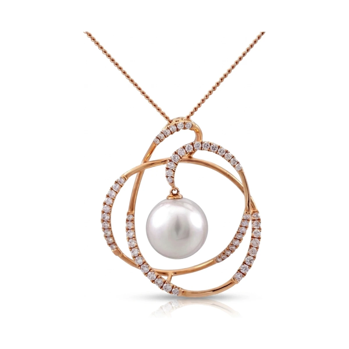 South Sea Pearl & Diamond Swirling Design Pendant  |  18ct Rose Gold