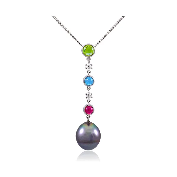 Tahitian Pearl & Diamond Multi-Stone Pendant  |  18ct White Gold