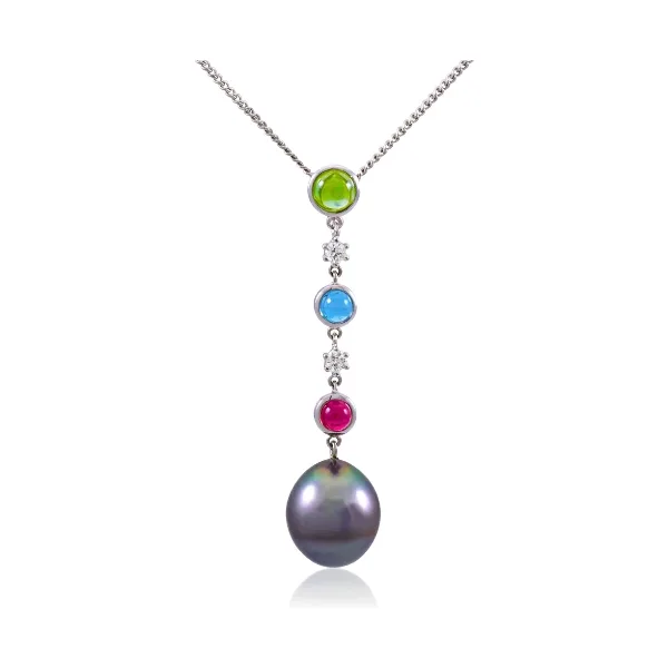 Tahitian Pearl & Diamond Multi-Stone Pendant  |  18ct White Gold