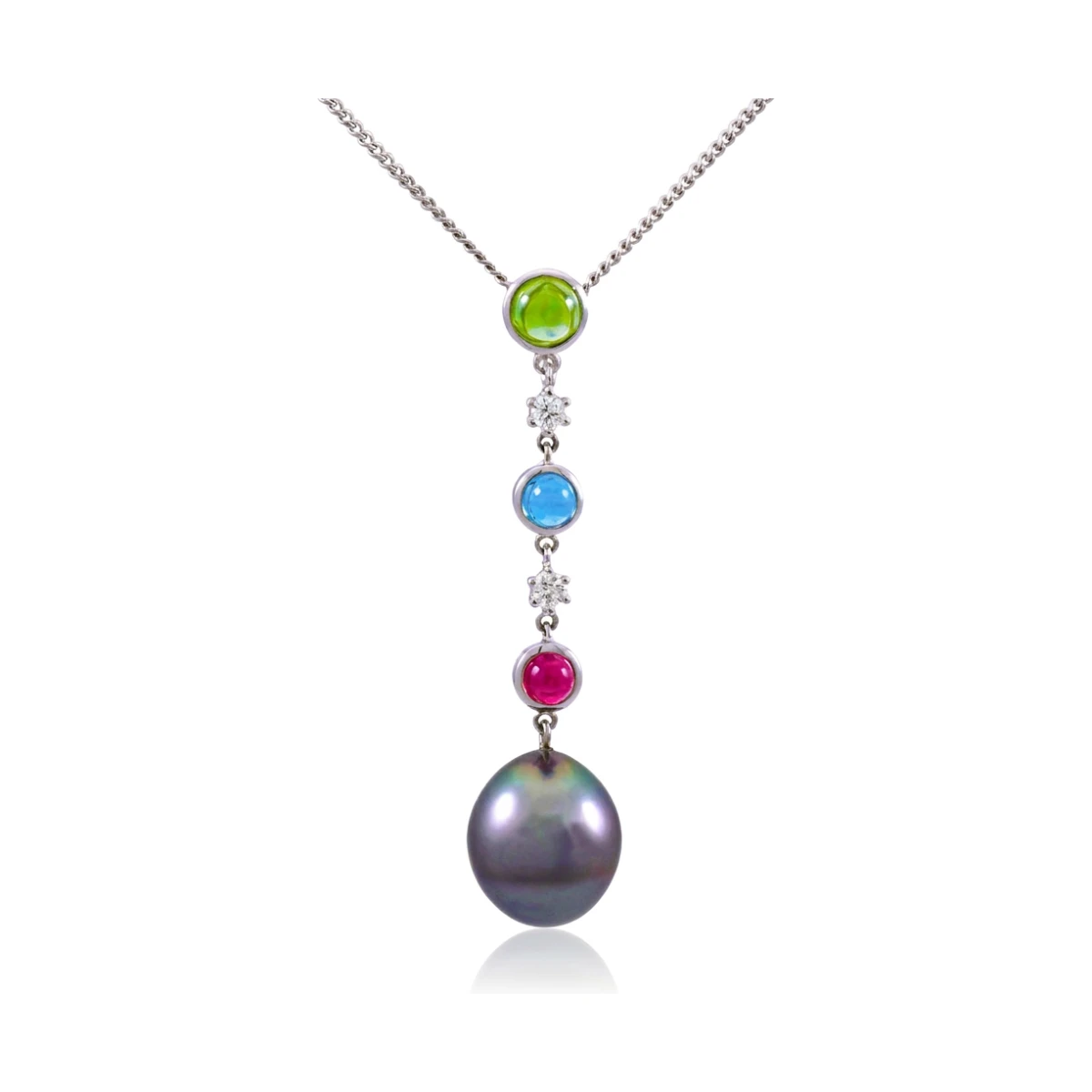 Tahitian Pearl & Diamond Multi-Stone Pendant  |  18ct White Gold