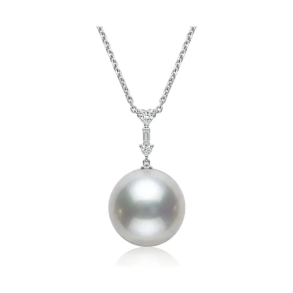 South Sea Pearl & Fancy Cut Diamond Pendant  |  18ct White Gold