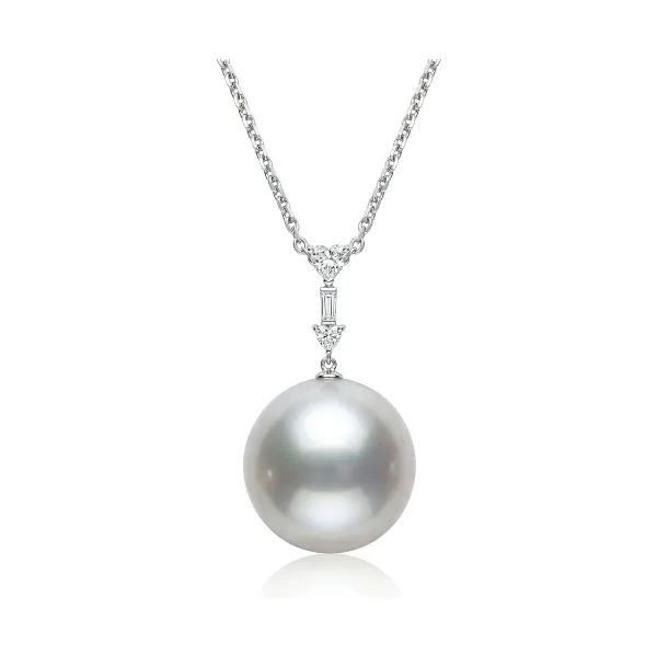 South Sea Pearl & Fancy Cut Diamond Pendant  |  18ct White Gold