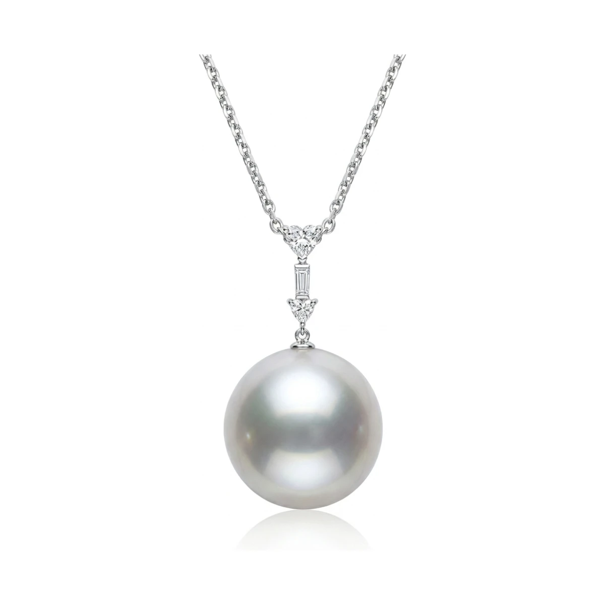South Sea Pearl & Fancy Cut Diamond Pendant  |  18ct White Gold