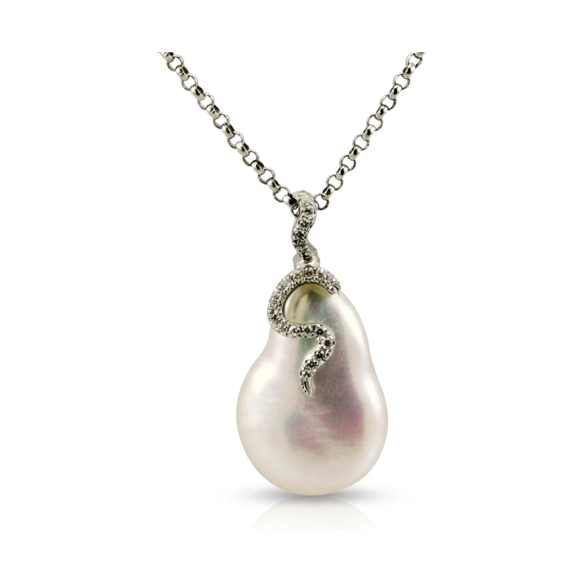 Baroque Freshwater Pearl & Diamond Entwined Design Pendant  |  14ct White Gold 