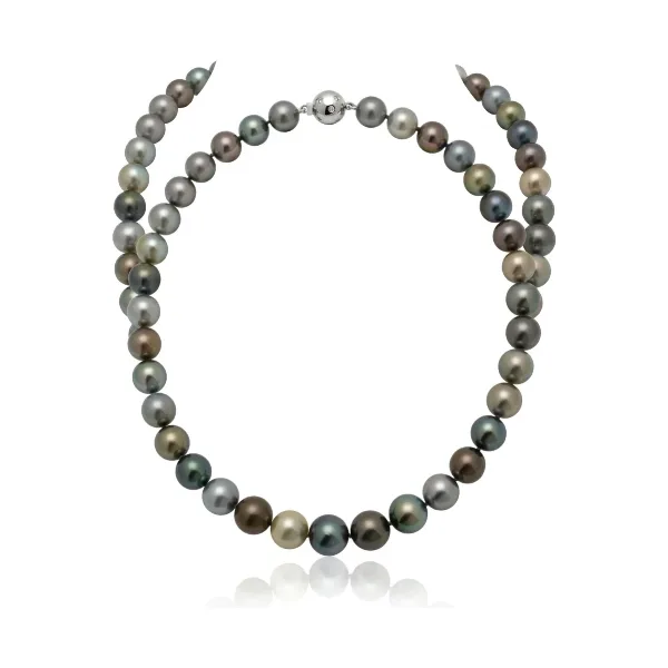 Tahitian Pearl Multi-Colour Necklace 11-13 mm with Palladium & Diamond Clasp