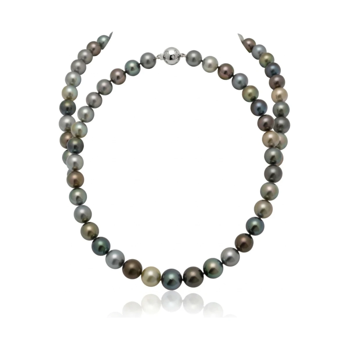 Tahitian Pearl Multi-Colour Necklace 11-13 mm with Palladium & Diamond Clasp