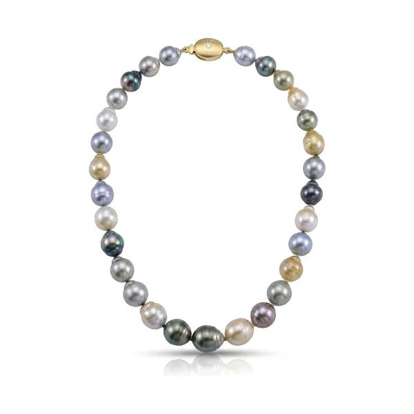 Baroque Tahitian Pearl Multi-Colour Necklace with 18ct Gold & Diamond Clasp