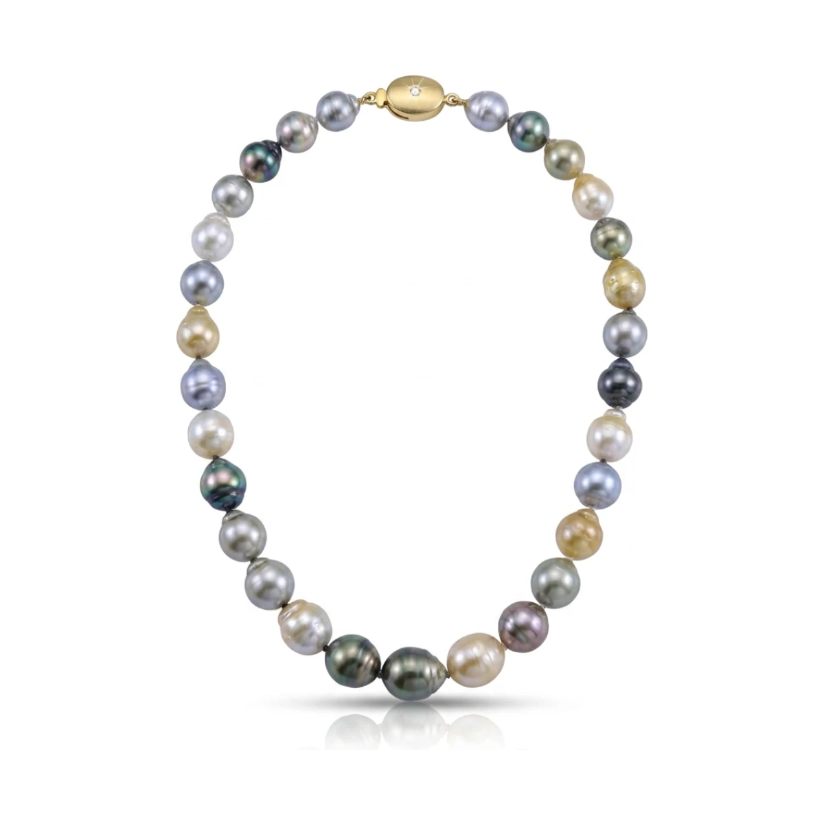 Baroque Tahitian Pearl Multi-Colour Necklace with 18ct Gold & Diamond Clasp