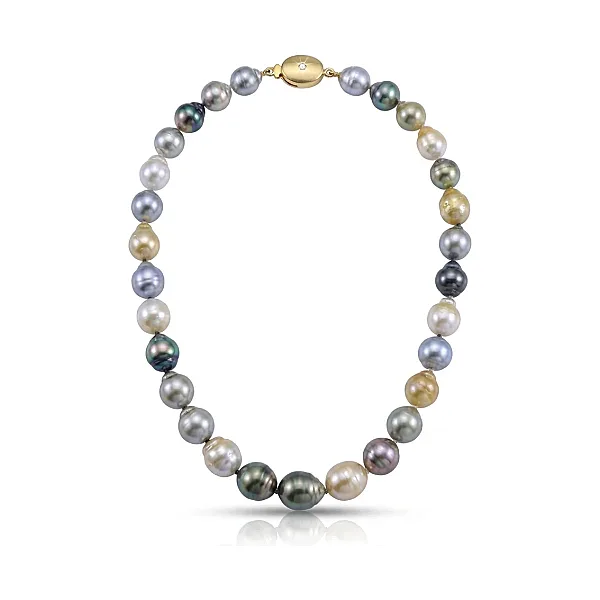 Baroque Tahitian Pearl Multi-Colour Necklace with 18ct Gold & Diamond Clasp