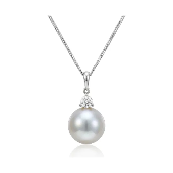 South Sea Pearl & Diamond Simple 3 Claw Pendant  |  18ct White Gold