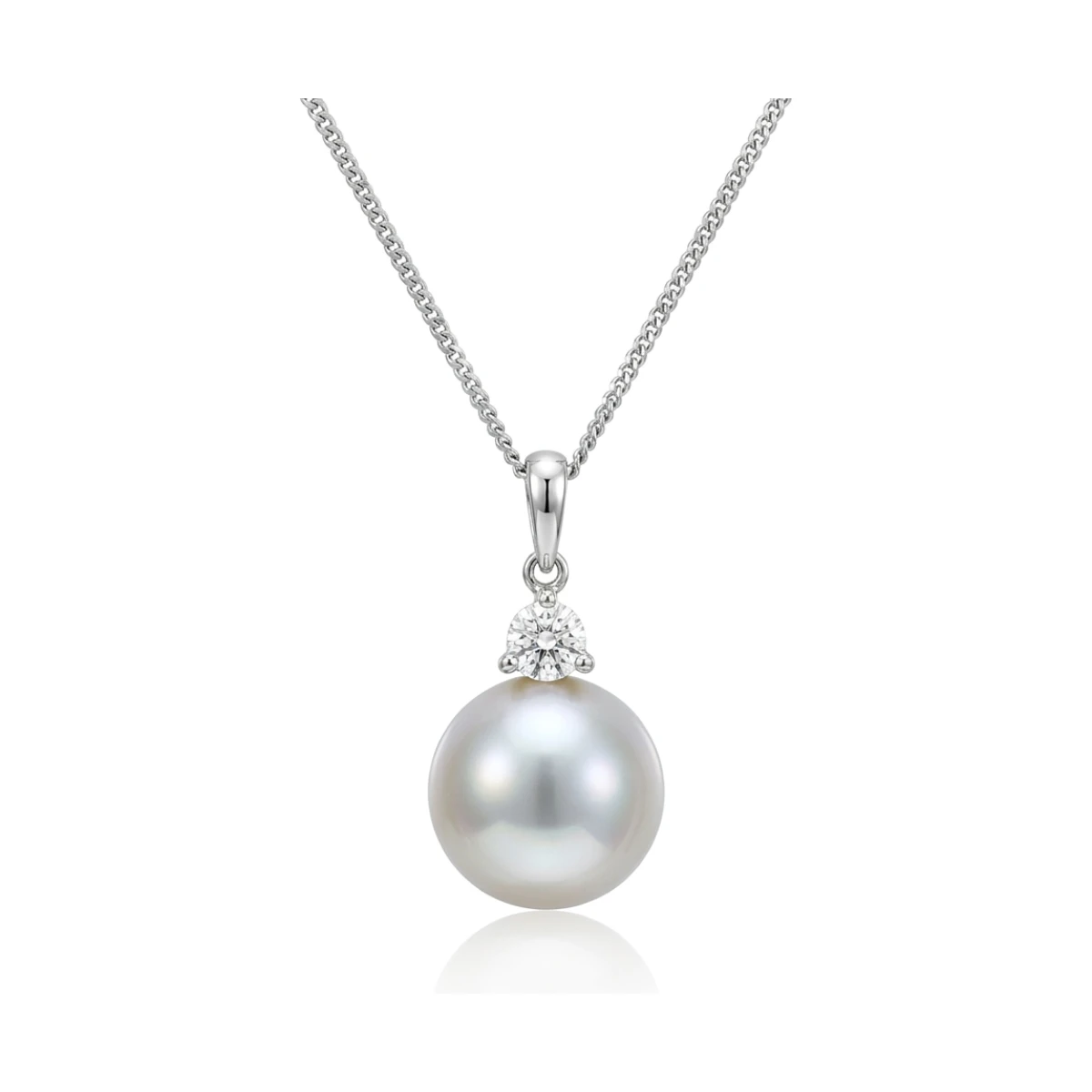 South Sea Pearl & Diamond Simple 3 Claw Pendant  |  18ct White Gold