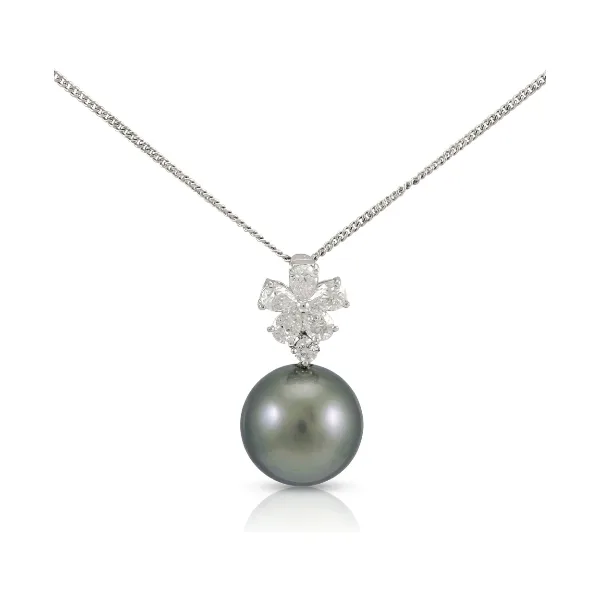 Tahitian Pearl & Diamond Radiating Diamond Pendant  |  18ct White Gold