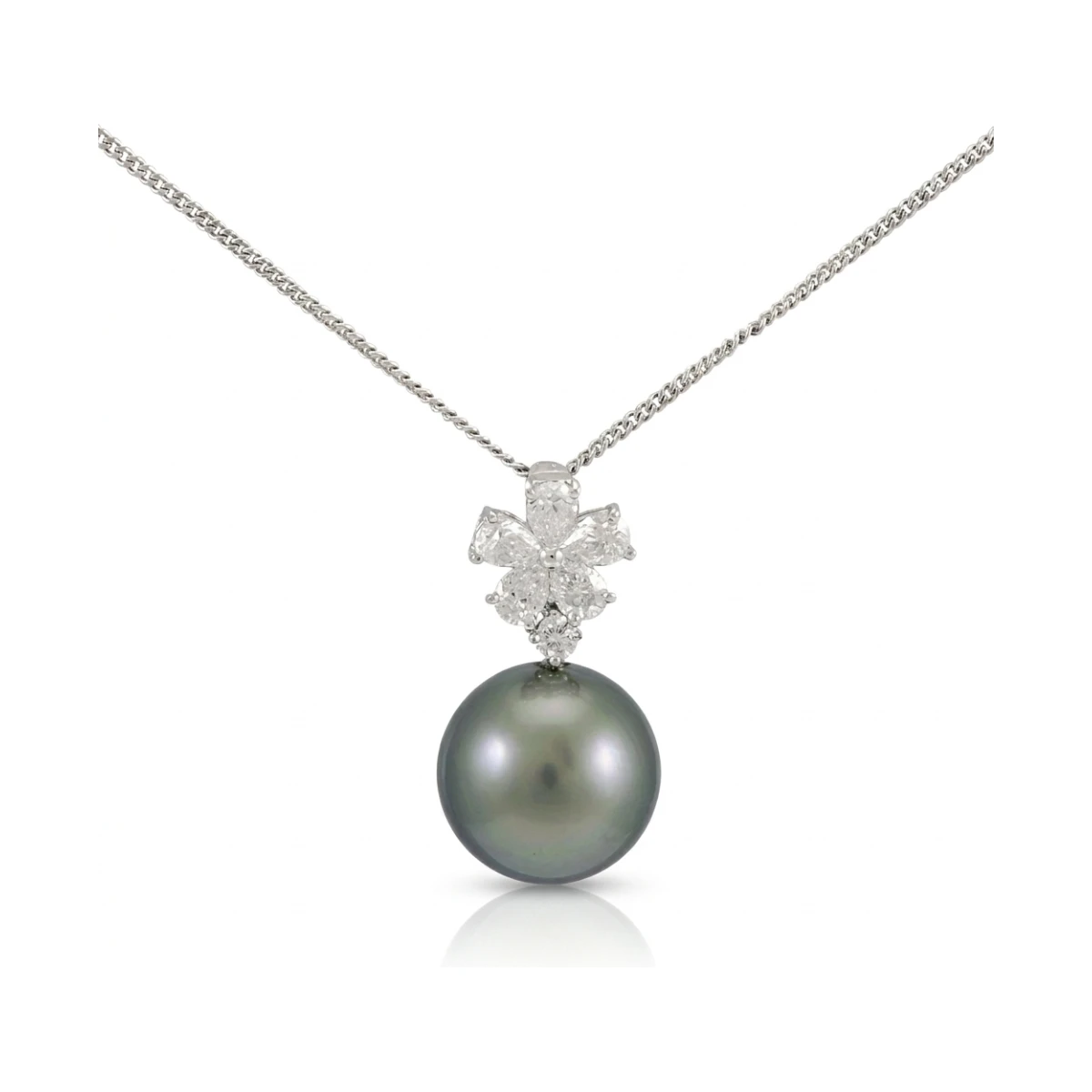 Tahitian Pearl & Diamond Radiating Diamond Pendant  |  18ct White Gold