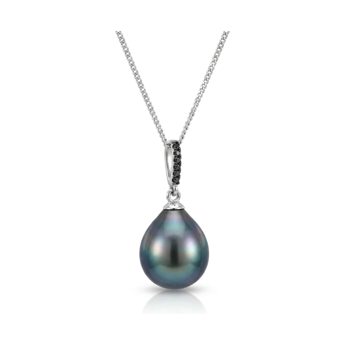 Tahitian Pearl & Black Diamond Line Pendant  |  9ct White Gold 