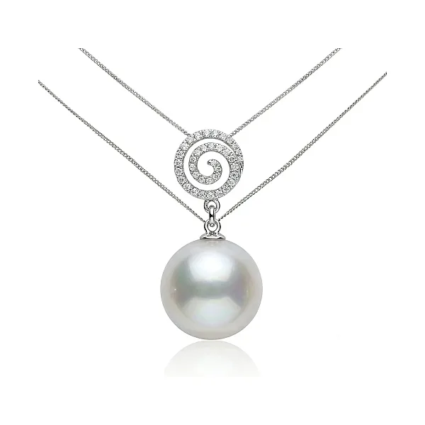 South Sea Pearl & Diamond Spiral Design Pendant  |  18ct White Gold