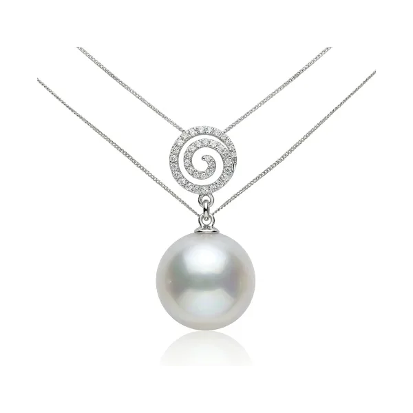 South Sea Pearl & Diamond Spiral Design Pendant  |  18ct White Gold