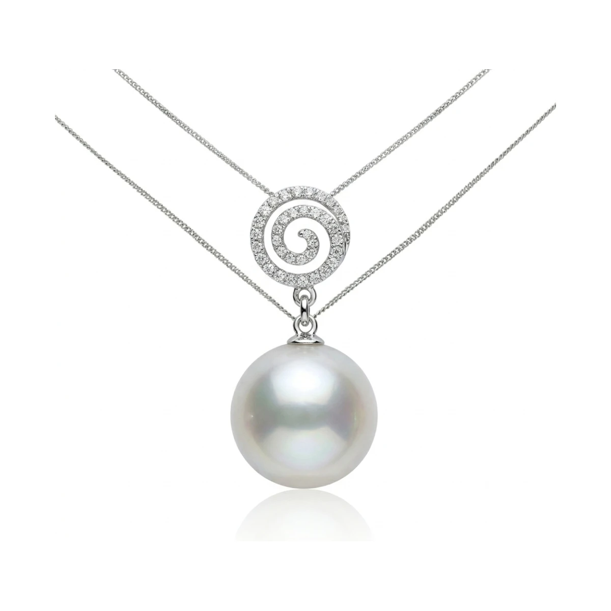South Sea Pearl & Diamond Spiral Design Pendant  |  18ct White Gold