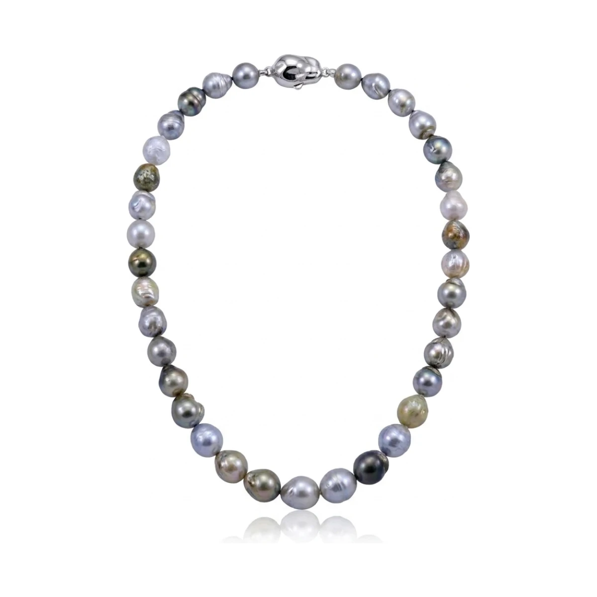 Tahitian Multi-Colour Baroque Pearl Necklace With Silver Baroque Clasp