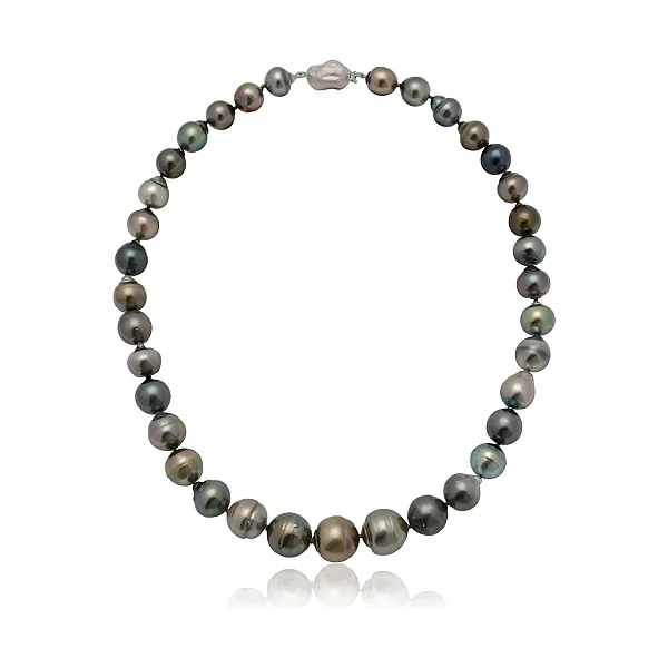 Tahitian Multi-Colour Semi-Baroque Pearl Necklace With Silver Baroque Clasp
