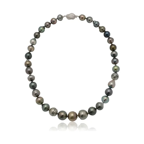 Tahitian Multi-Colour Semi-Baroque Pearl Necklace With Silver Baroque Clasp