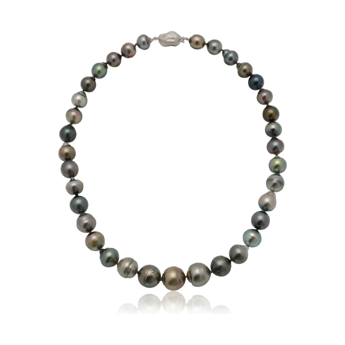 Tahitian Multi-Colour Semi-Baroque Pearl Necklace With Silver Baroque Clasp