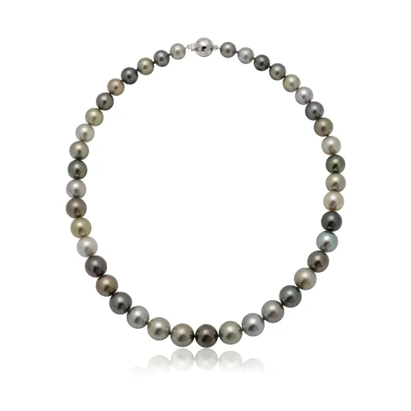 Tahitian Multi-Colour Pearl Necklace With Palladium & Diamond  Ball Clasp