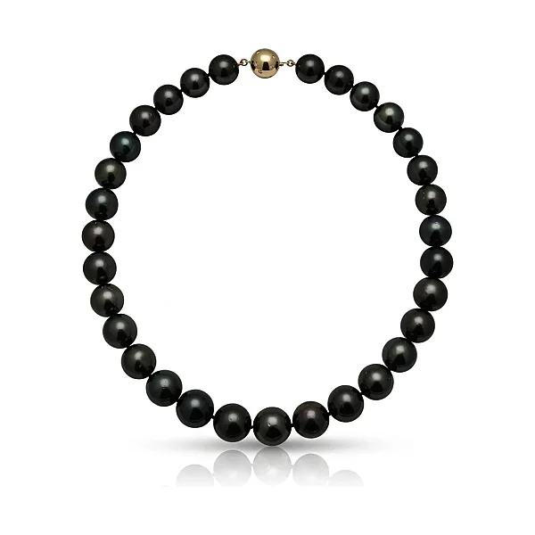 Tahitian Black Pearl Necklace 12.5 to 13.8 mm on 18ct Diamond Set Clasp