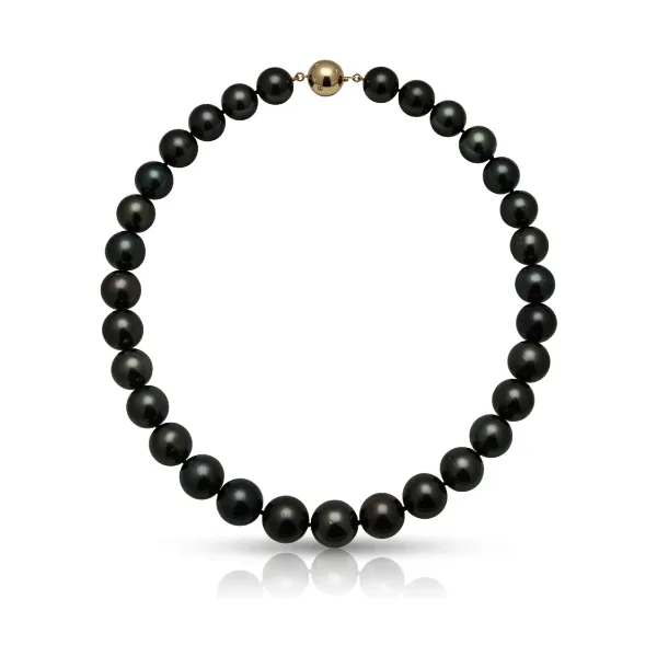 Tahitian Black Pearl Necklace 12.5 to 13.8 mm on 18ct Diamond Set Clasp