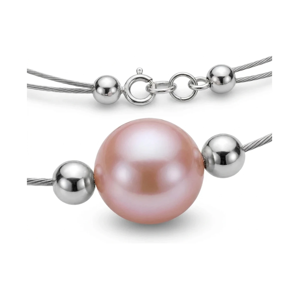 Freshwater Natural Colour Pearl Necklace  |  Silver & Steel