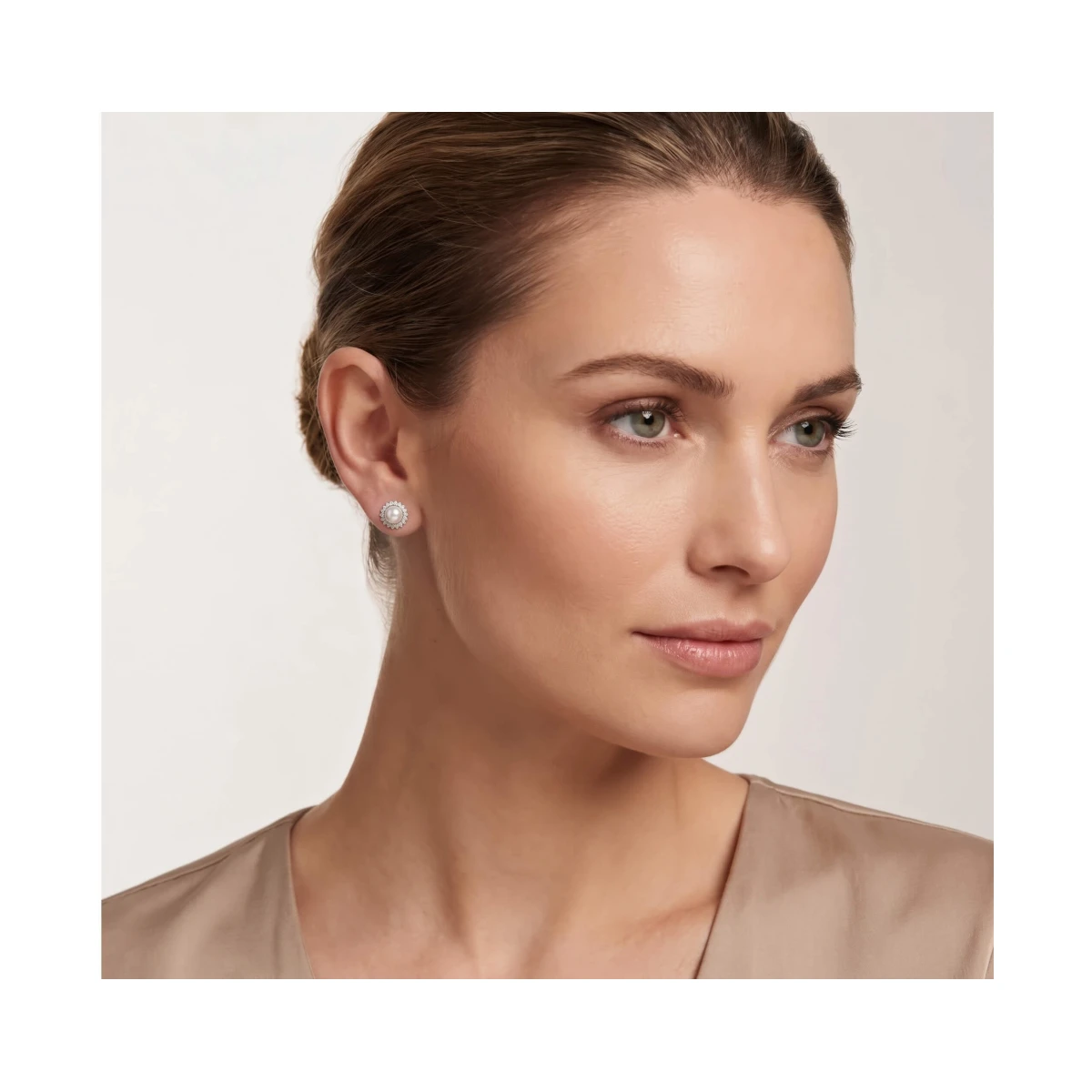 Freshwater Pearl and Diamond Halo Cluster Earrings  |  9ct White Gold