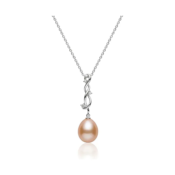 Freshwater Peach Drop Pearl & Diamond Pendant  |  18ct White Gold