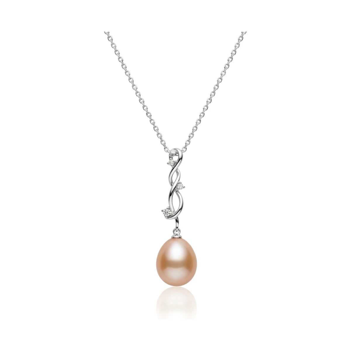 Freshwater Peach Drop Pearl & Diamond Pendant  |  18ct White Gold