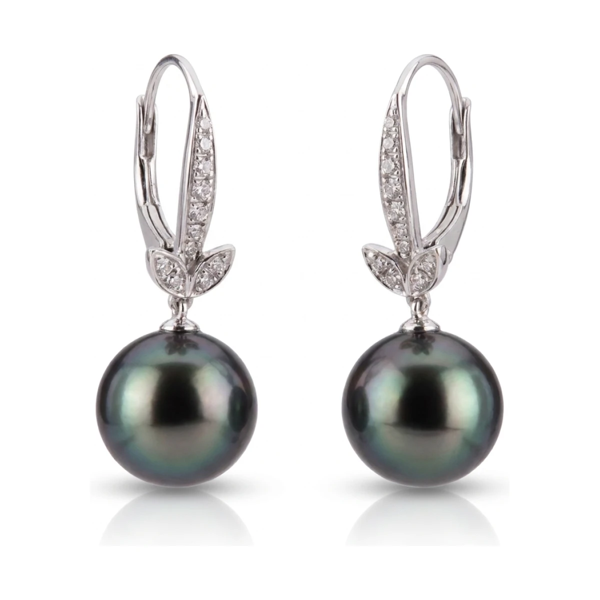 Tahitian Pearl & Diamond Lever Hook Earrings  |  18ct White Gold