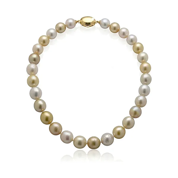 Gold And White South Sea Pearl Baroque Necklace 9.9 To 12.6mm