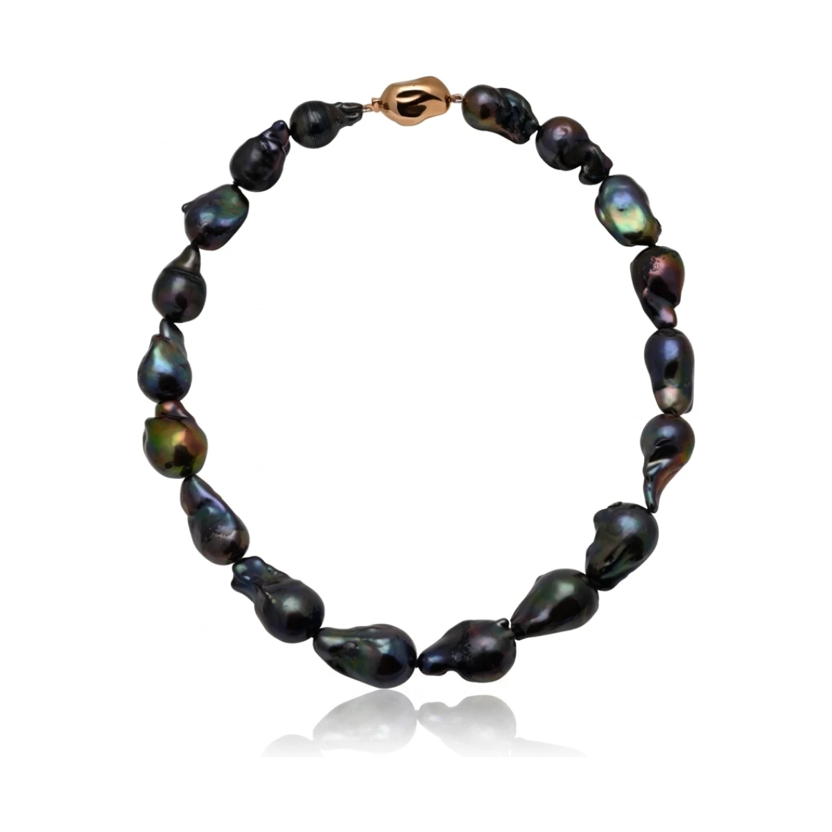 Black Baroque Freshwater Pearl Necklace 13 to 14.5mm